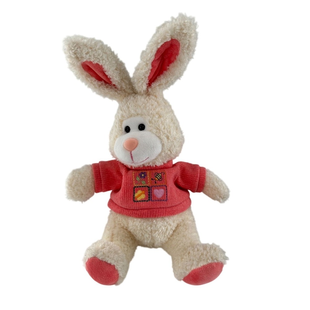 Vintage JCPenney Chosun Plush Bunny Toy Pink Sweater‎ Embroidered Easter Animal